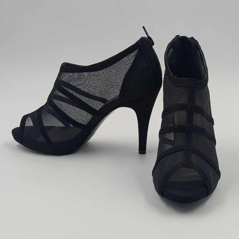 A. Marinelli Black Suede Mesh Bootie Heel | Size 7.5